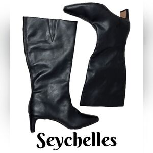 Seychelles June Black Faux Leather Mid Calf Boots Sz 7.5 Expandable Calf Gusset